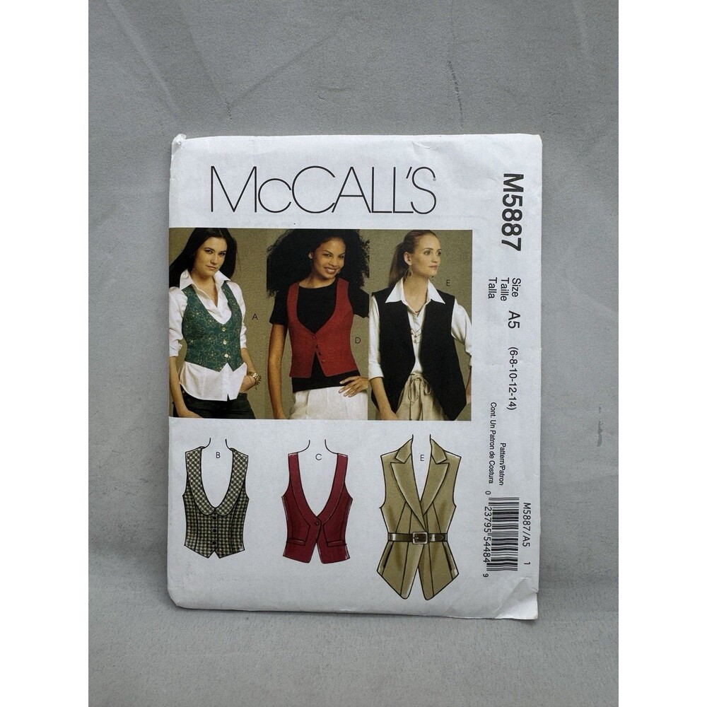 McCall's M5887 Sewing Pattern Misses Lined Vest 3 Lengths Size 6-8-10-12-14